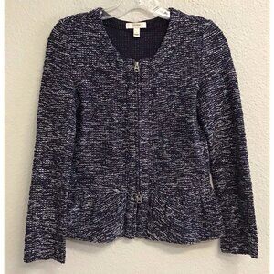 J Crew Women’s Tweed Jacket Sz XS Navy Boucle Timeless Classic Preppy Blazer